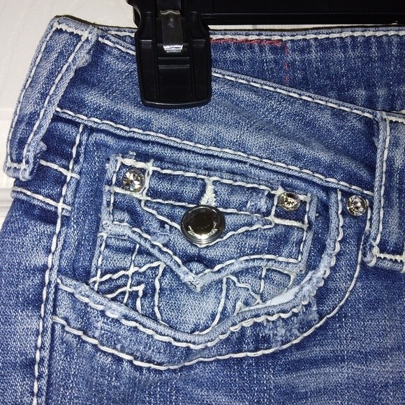 True Religion Disco Joey Big T Flare blue jeans with crystals size 27 Inseam 34" - Picture 5 of 10